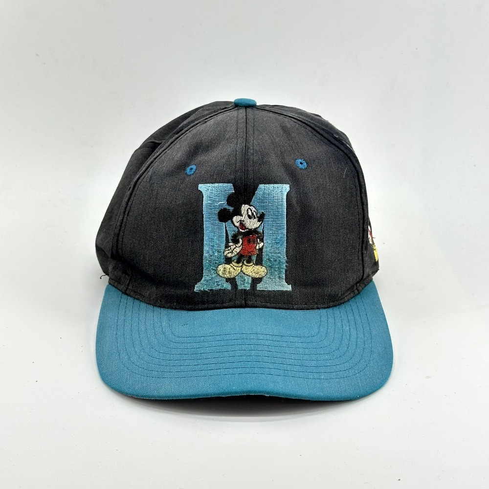 VINTAGE Mickey Mouse Snapback Hat Baseball Cap 90s Disney AOP Sewn FADED FLAWS